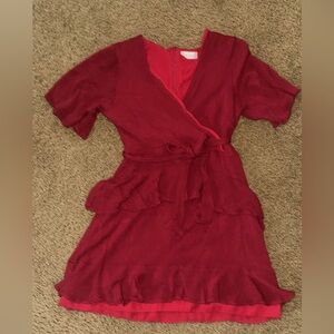 Red Wrap MINI Dress with Ruffle Details